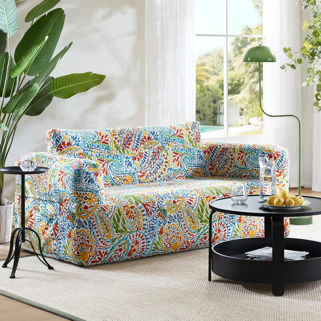 510 DESIGN Inflatable Couch Air Sofa - Blow Up Chair Portable with Handle & Tie-Down Loops, Weatherproof & Water Repellent Indoor/Outdoor Sofa for Patio, Camping, Pool, 67" Lx33 Wx28 D Multi