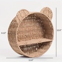Bear Rattan Wall Shelf, Handwoven Wicker Nursery Shelf for Wall, Wall-Mounted Floating Display Shelf Organizer for Small Books, Toys & Decor
