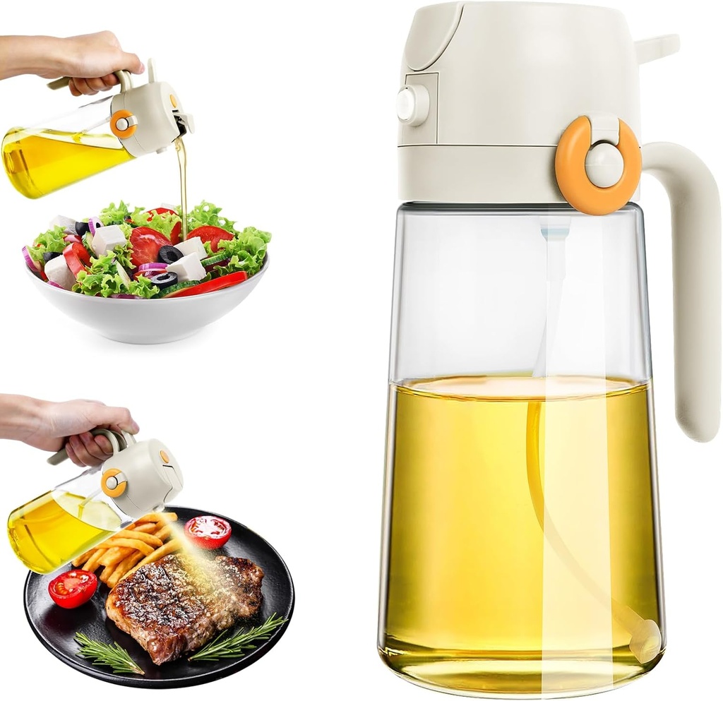 Oil Sprayer for Cooking 2 in 1 Olive Oil Dispenser and Sprayer 16oz/470ml Glass Spray Bottles And Pour for Cooking Kitchen Food-Grade Oil Mister For Air Fryer Salad Baking BBQ(white)
