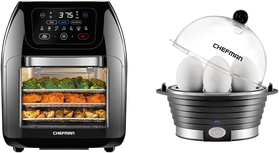 CHEFMAN Multifunctional Digital Air Fryer+ Rotisserie, Dehydrator, Convection Oven & Egg-Maker Rapid Poacher, Food & Vegetable Steamer, Quickly Makes Up to 6, Hard