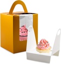 Cupcake Boxes, 30 Pcs Single Cupcake Boxes Individual Cupcake Containers Muffins Cupcake Carriers Holder Kraft Pastry Containers with Insert Window & Handle for Wedding Birthday Parties (Gold)