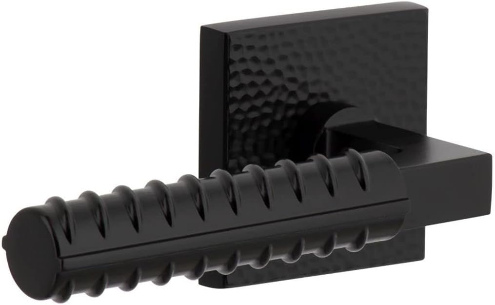 Viaggio QADMHMCON-REB_DD Quadrato Hammered Solid Brass Non-Turning Two-Sided Dummy Door Lever Set with Contempo Rebar Lever and Quadrato Hammered Backplate - Satin Black