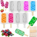 2 Pack Silicon Popsicle Molds for Cake Pop, Small 4 Cavities BPA Free Diamond Oval Ice Pop Maker Molds with 50 Wooden Sticks for DIY Ice Cream, Summer Cake Pop, Cakesicles
