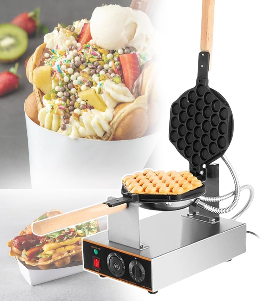 Stainless Steel Eggettes Bubble Waffle Maker, Commercial Egg Waffle Maker Non-Stick Pan Waffle Grill, 50-250 ℃ Temperature & 0-5 Min Time Adjustable,SingleHead