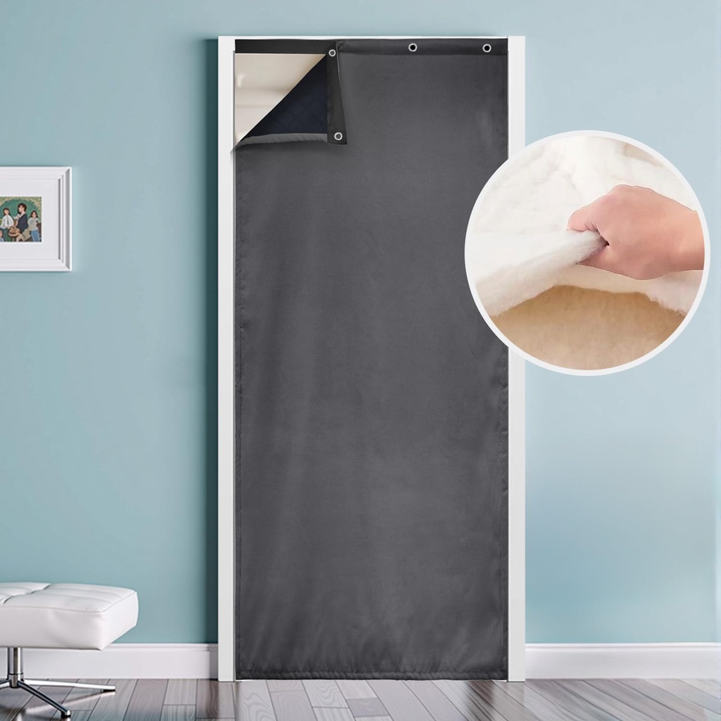 Thermal Insulated Door Curtain Winter Eyelet Doorway Cover Panel Windproof Warm Cold Protection Oxford Cloth Thicken Cotton Fiber Drapes for Living Room Garage Bedroom Dark Gray, 100x210cm（W39*L83 in）