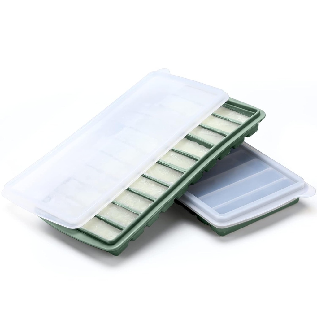 Eaasty 2 Pieces Breastmilk Storage Container Baby Food Milk Silicone Freezer Trays with Lid Breastmilk Freezer Tray Organizer Ice Trays Silicone Storage Bag Tray 10-1 oz Bars(Green)
