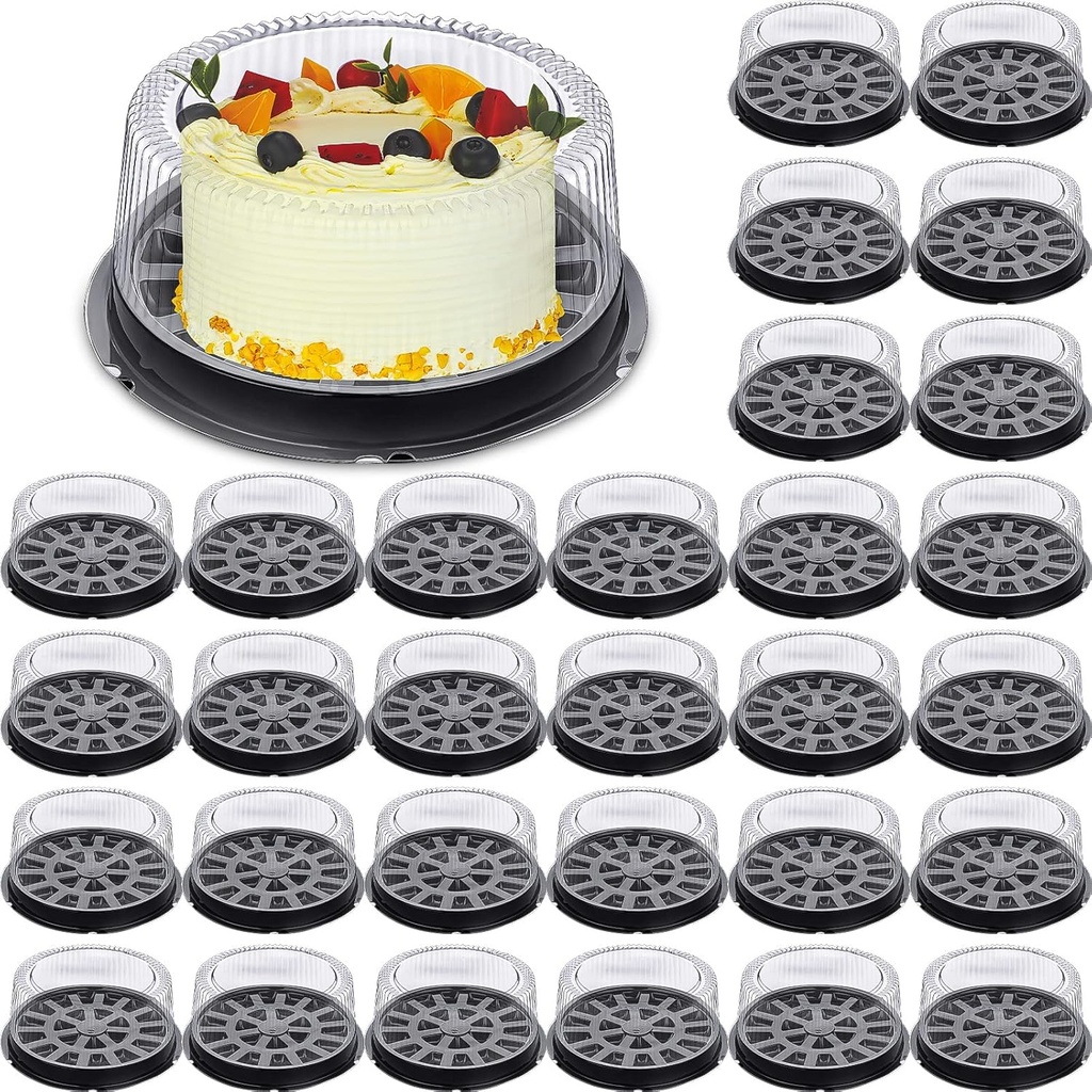 Thenshop 30 Pcs 11 Inch Disposable Cake Containers with Lids Plastic Round Cake Containers Black Cakes Boards Clear Cakes Boxes for Food Transport
