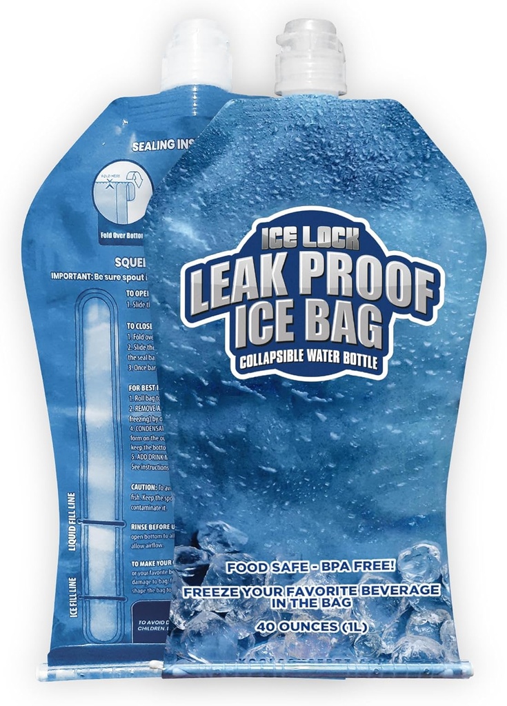 Large Leakproof Ice Bag. Reusable Ice Pack for Cooler - Long Lasting Instant Cooler Ice Packs - Drop in Cubed Ice to Make Cold, Dry Freezer Packs for Coolers - Drink Your Ice When It Melts