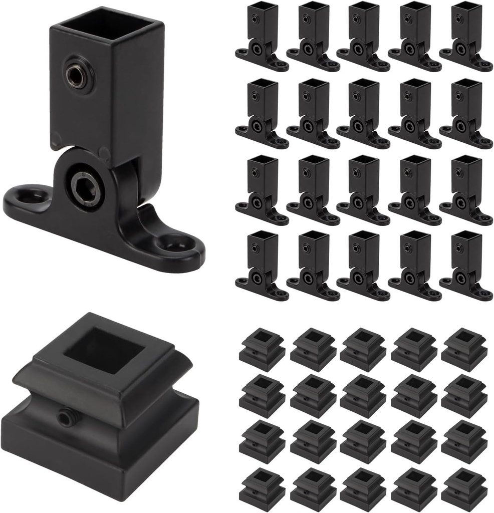 40 Pack Balusters Swivel Shoes for 1/2 Inch Square Tubing, Aluminum Adjustable Angle Stair Shoes for Staircase Interior with Screws for Metal Spindle Railing, 20 Swivel Shoes and 20 Flat Shoes