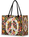 Pardick Peace Sign Floral Tote Bag For Women Travel Bag Reusable Grocery Bag Utility Tote For Work Shopping Pool Beach Bag for Gift Outdoor