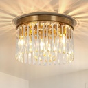 Gold Flush Mount Ceiling Light, 12 Inch Modern Crystal Light Fixture, 3-Light Semi Flush Mount Chandelier Lighting for Living Room Dining Room Bedroom Kitchen Hallway, XDD006-3-G-M-1