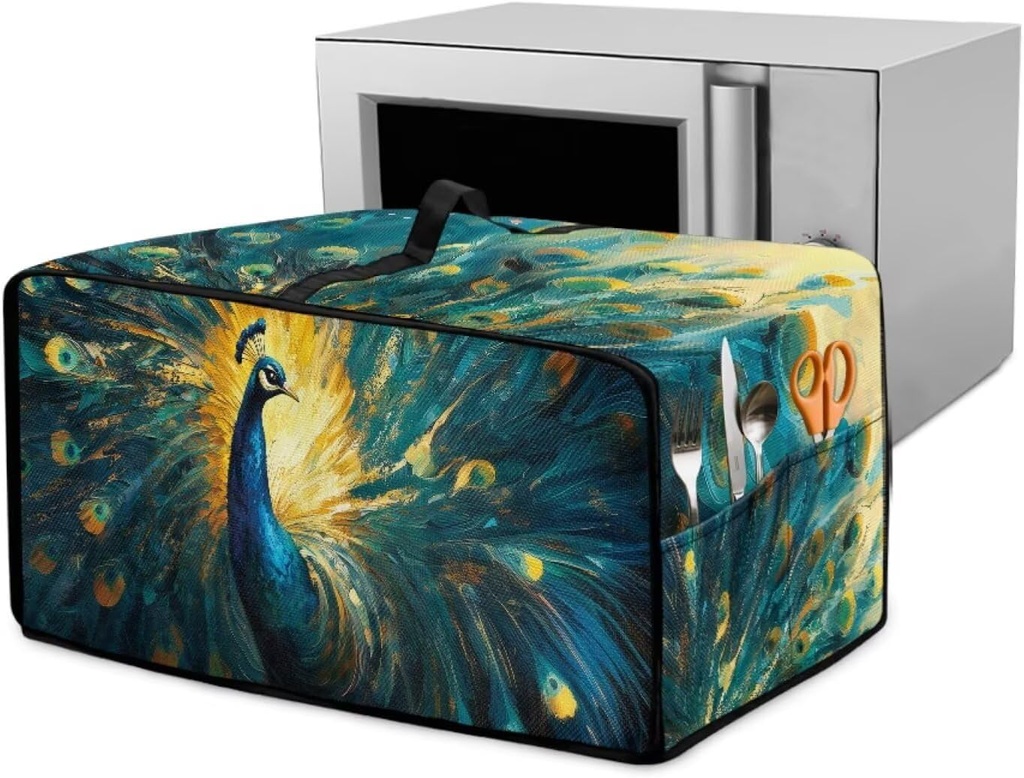 Peacock Print Toaster Oven Dust Cover, Heavy Duty Stain Resistant Bread Maker Cover for Kitchen Countertop Decor, Microwave Oven Protective Covers (Medium-16.1 * 19.71 * 10 inches)