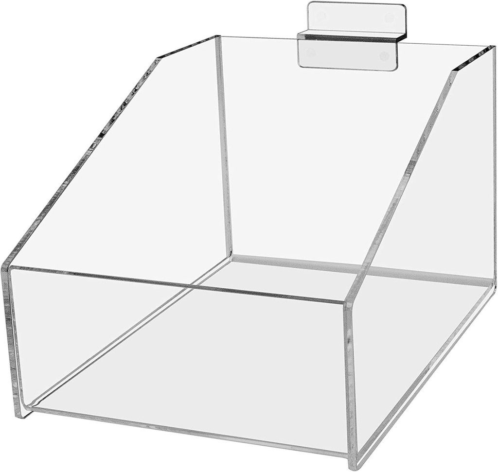 Marketing Holders Slatwall Clear Acrylic Bin with One Single Slot 5.75" Wide x 8" Deep Retail Store Organizer Space Saving Caddy for Screws Nails Small Goods Samples and Knick Knacks