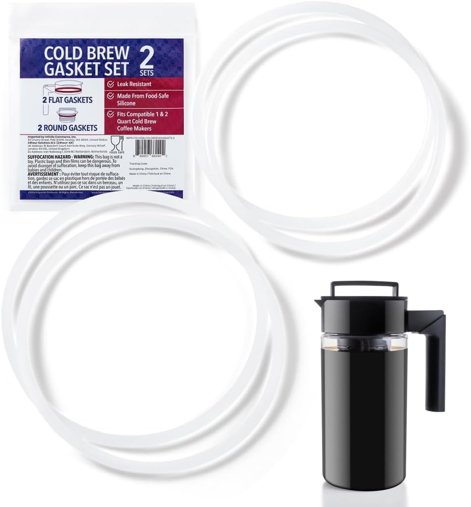 IMPRESA 2 Sets Replacement Gaskets for Takeya Cold Brew Coffee Maker 1 & 2 Quart Pitchers - Cold Coffee Maker & Ice Tea Brewing Pitcher Food Safe Airtight Seals