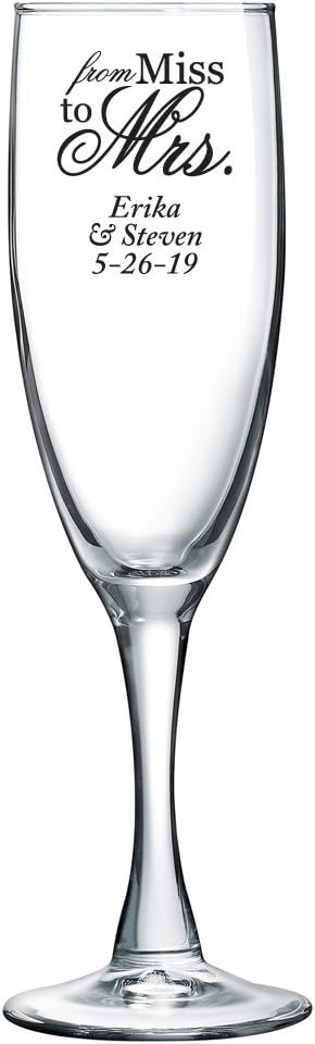 Personalized Color Printed Champagne Flute - From Miss To Mrs - Black - 12 pack