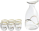 7 Piece Glass Sake Set Hand Painted Sake Set with Gold Edge Japanese Style Wine Set for Cold Warm Hot Sake Shochu Tea (Transparent)