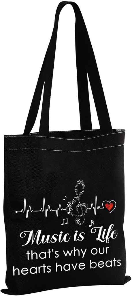 MBMSO Music Canvas Tote Bag Music Lover Bag Music Teach Musician Gift Music Is Life That’s Why Our Hearts Have Beats Bag