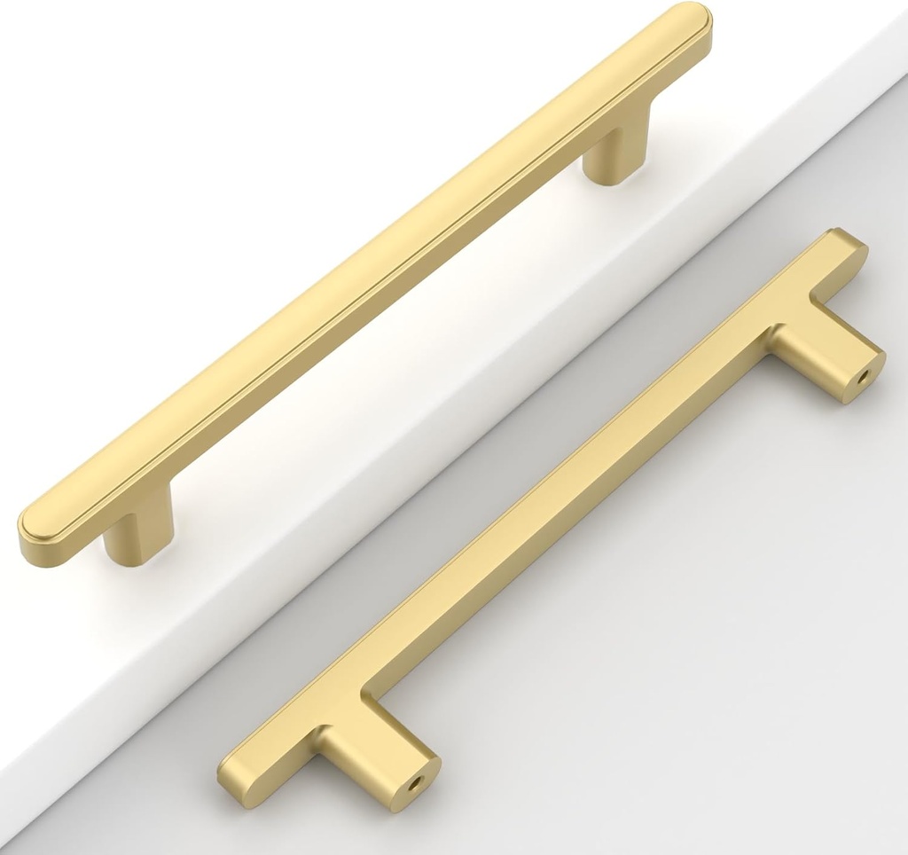 10 Pack 5''(128mm) Gold Cabinet Pulls Kitchen Cabinet Handles Brushed Gold Drawer Hardware for Cabinets Bathroom Cupboard CK0084