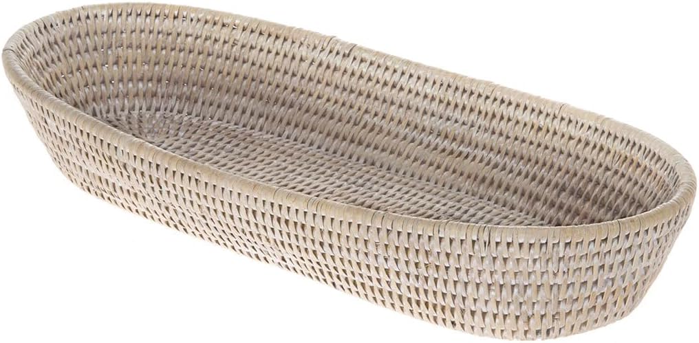 KOUBOO La Jolla Rattan Bread Basket, White Wash, Large
