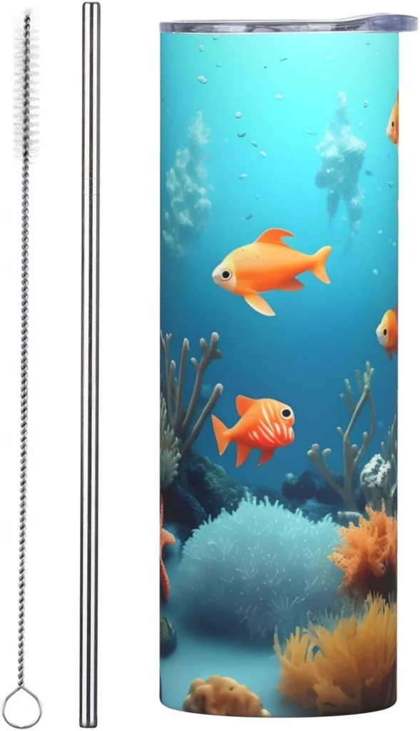Coral Fish underwater 20oz straight straw cup (with straw) has certain heat preservation and cold preservation effects.