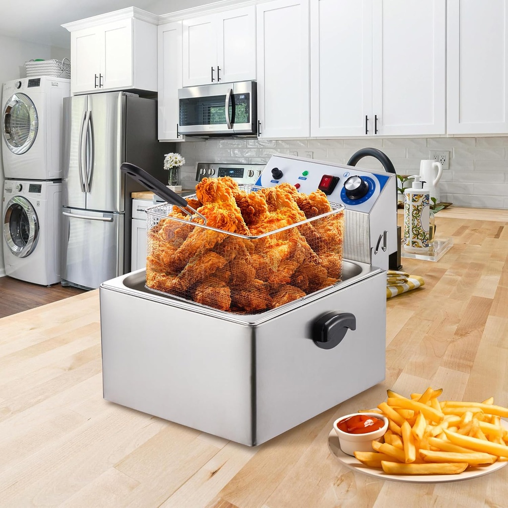 Commercial Deep Fryers, 11L Detachable Extra Large with Temperature Control, Basket and Lid for Restaurants and Commercial Use(Stainless Steel, Sliver)