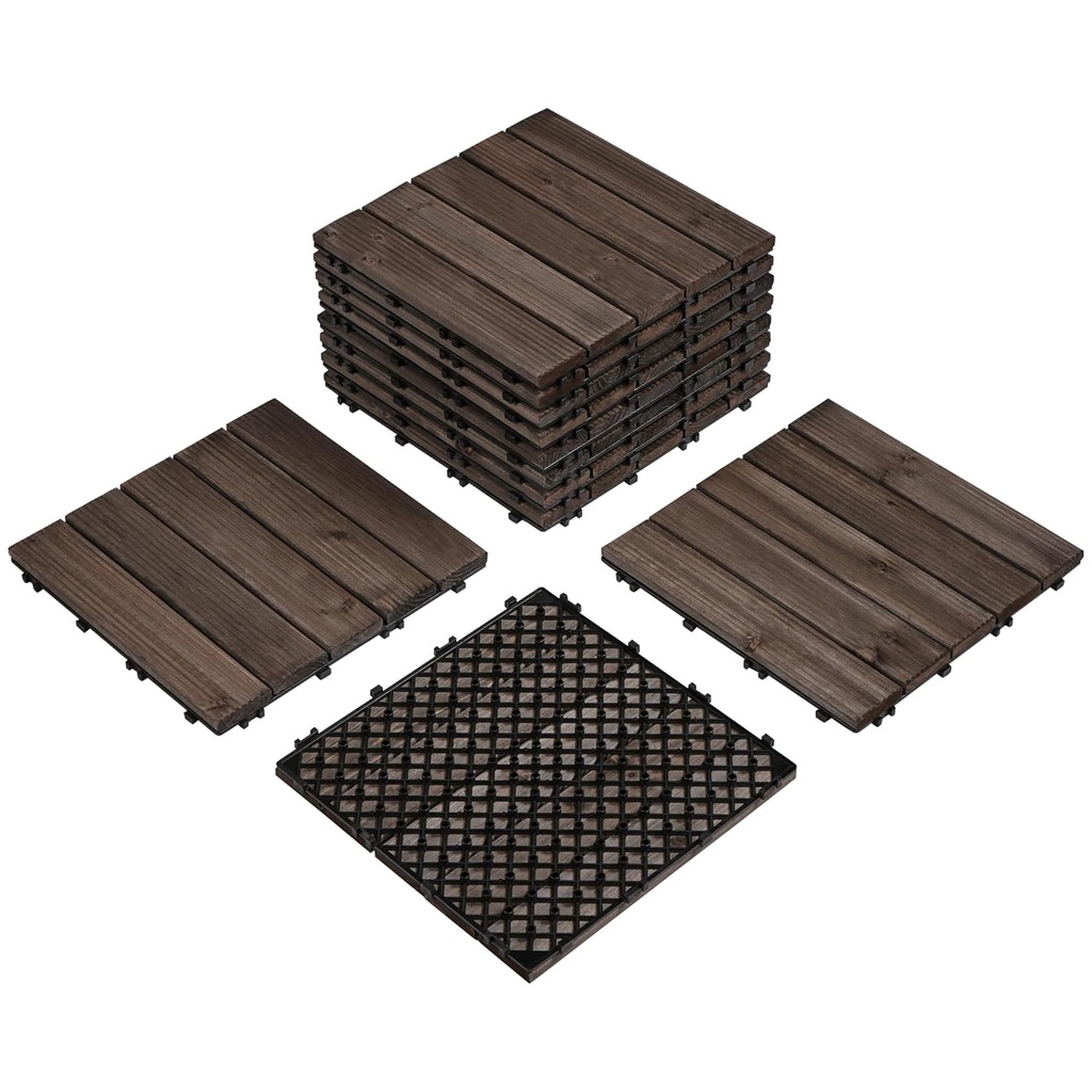 Yaheetech 11pcs Patio Deck Tiles 12 x 12in Interlocking Wood Floor Tiles Indoor & Outdoor for Patio Garden Deck Poolside, Black