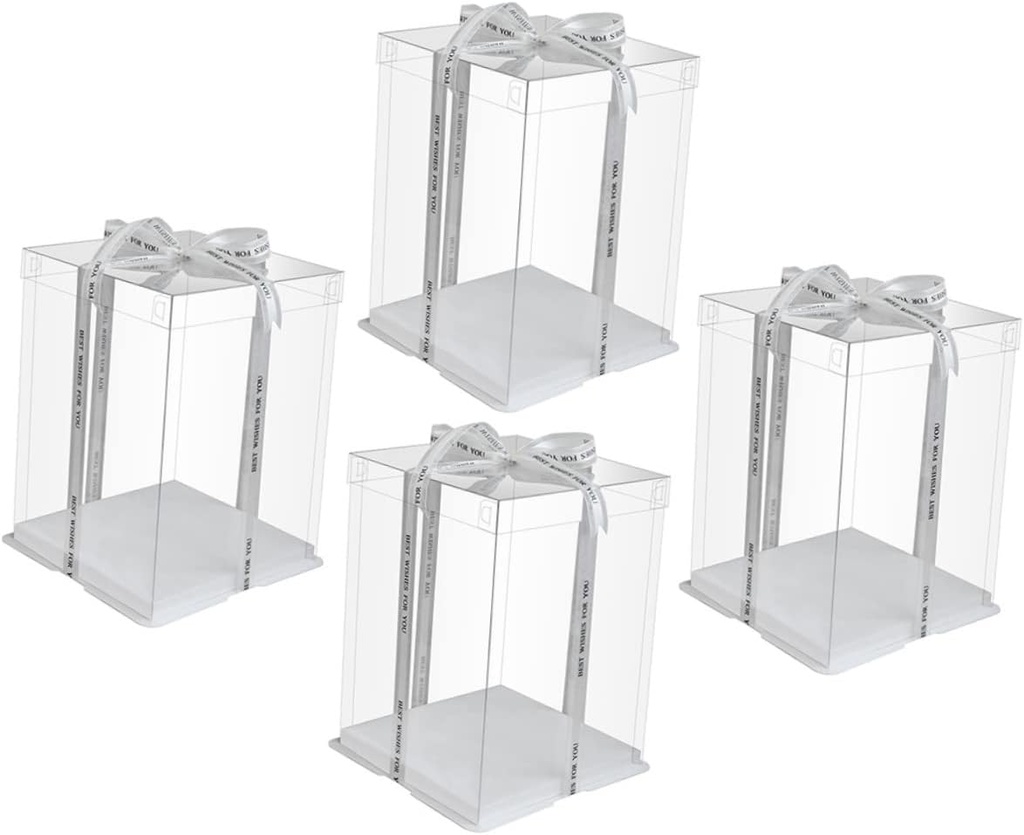 iplusmile 4 Pcs Transparent Plastic Cake Boxes High Birthday Cake Containers for Party Storage and Dessert Packing with Clear Design for Outdoor Banquets and Celebrations
