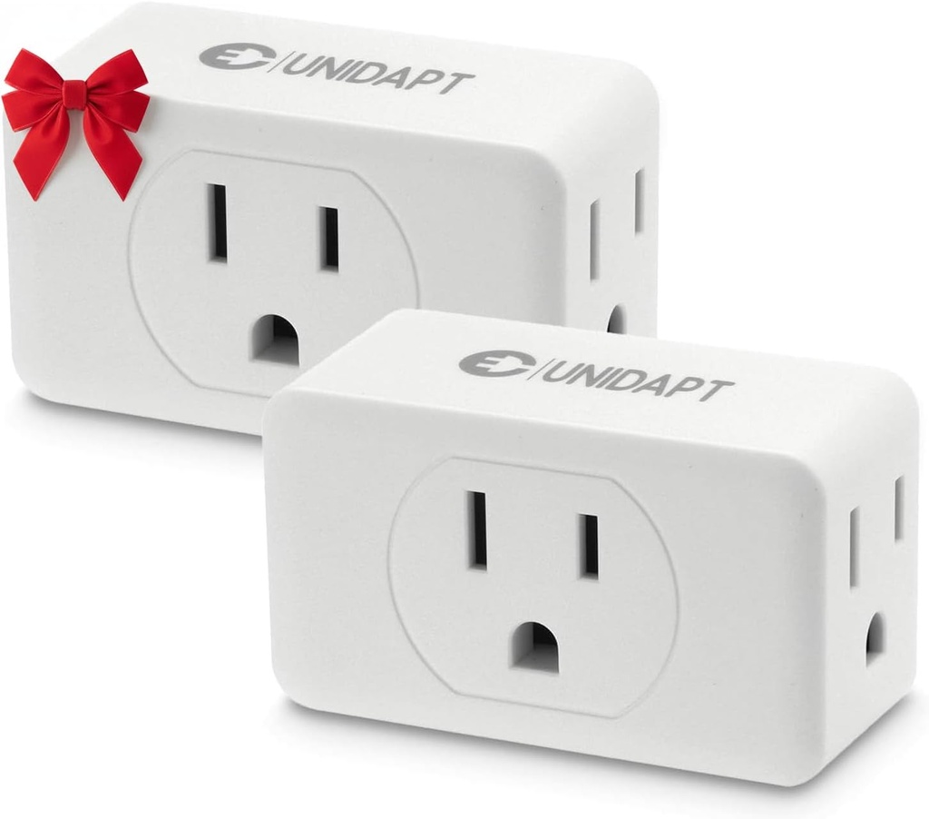 Unidapt Multi Plug Outlet Extender 2 Pack - 3 Way Wall Outlet Splitter, Cruise Ship Essentials Power Plug Adapter, Compact Travel Wall Tap Expander, Flat Angled Design, Home, Office, Dorm - White