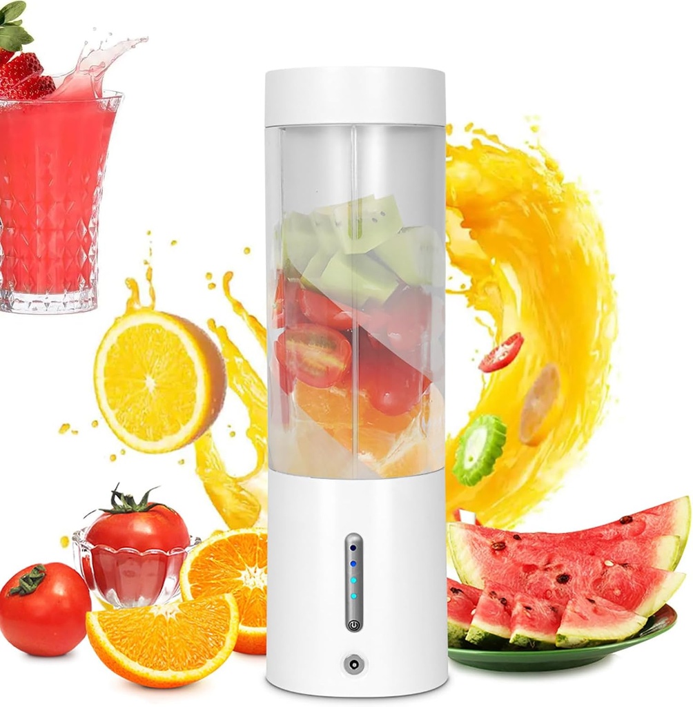 Personal Size Juicer, Portable Mini Smoothie Blender, 450ml Rechargeable Fruit Mixer with 6 Blades, 25 Cups Output/Full Charged and Easy to Clean for Shakes, Fresh Juices