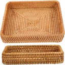 Mipcase 2pcs Natural Rattan Storage Basket Baskets for Kitchen Living Room Decorative Bread Box Handwoven Table Space-saving Decorative Organizer