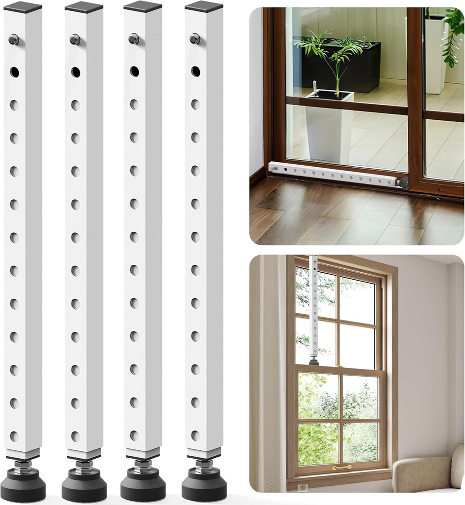 Window Security Bar,17-33 inch Adjustable Sliding Door Security Bar Lock with Rubber Tips,Sliding Window Lock Bar for/Patio Glass Door/Home Apartment/Anti-Theft/Child Safety(White - 4 Pack)