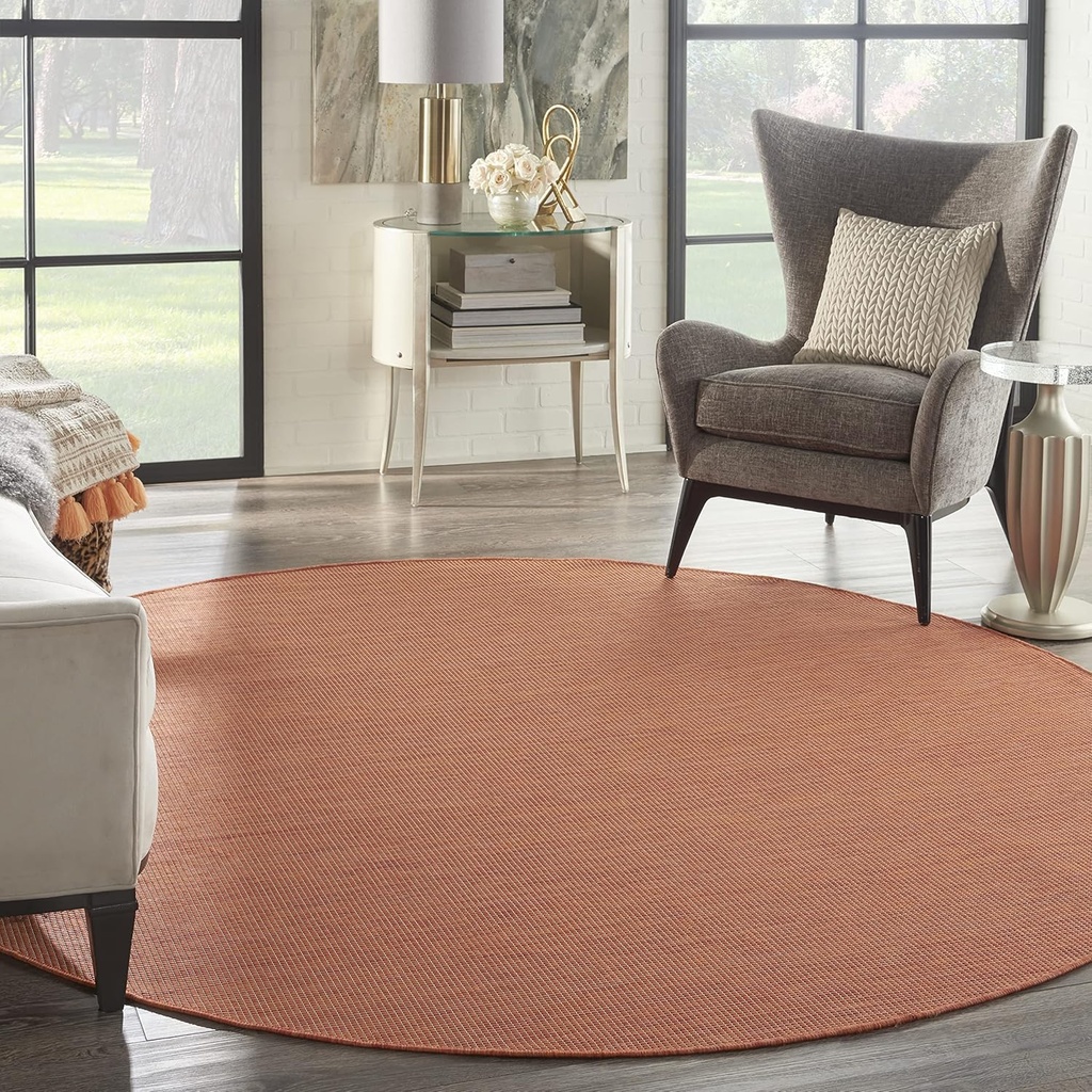 Nourison Home Positano Terracotta 8' x Round Area Rug - Easy Clean, Non Shedding, Bed Room, Living Room, Dining Room, Kitchen (8' x Round)