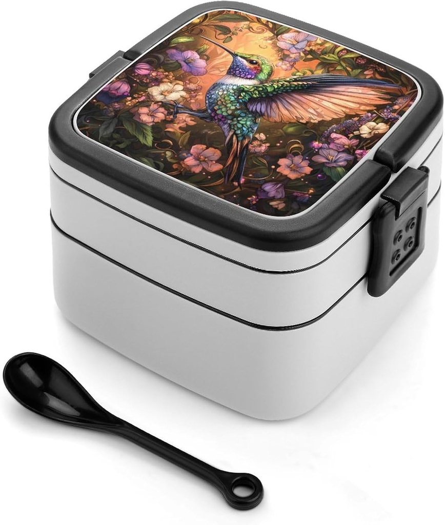 Hummingbirds in Psychedelic World Portable Bento Box with Handle 2 Compartment Leak-Proof Stackable Lunch Box for Work Picnic Camping
