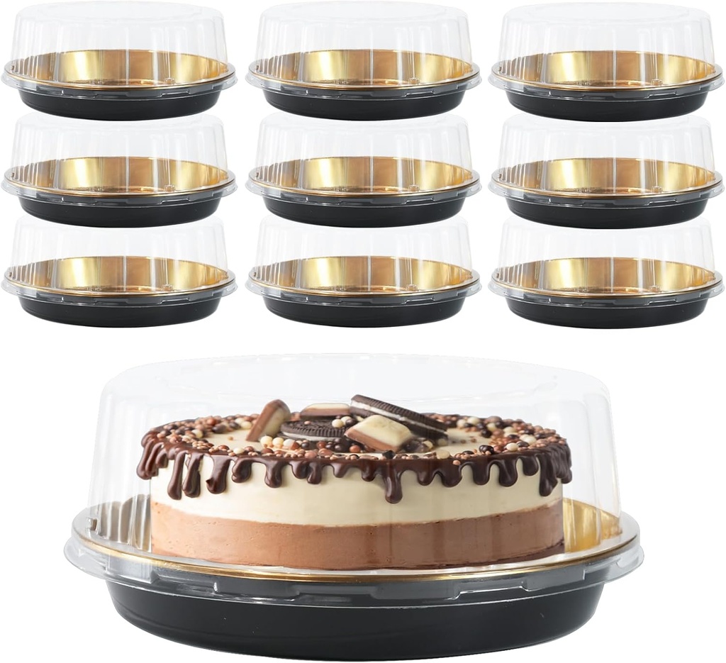 FEOOWV 10inch Round Clear +Glod Cake Carriers for Transport Plastic Disposable Cake Containers Carriers with Dome Lids and Cake Boards Clear Bundt Cake Boxes (10)
