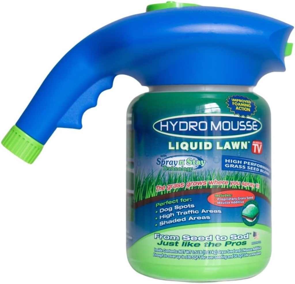 Hydro Mousse Liquid Lawn System – Grass Seed Spray Kit for Spot Repair & Full Lawn Seeding – Easy-to-Use Lawn Patch Solution for All Grass Types