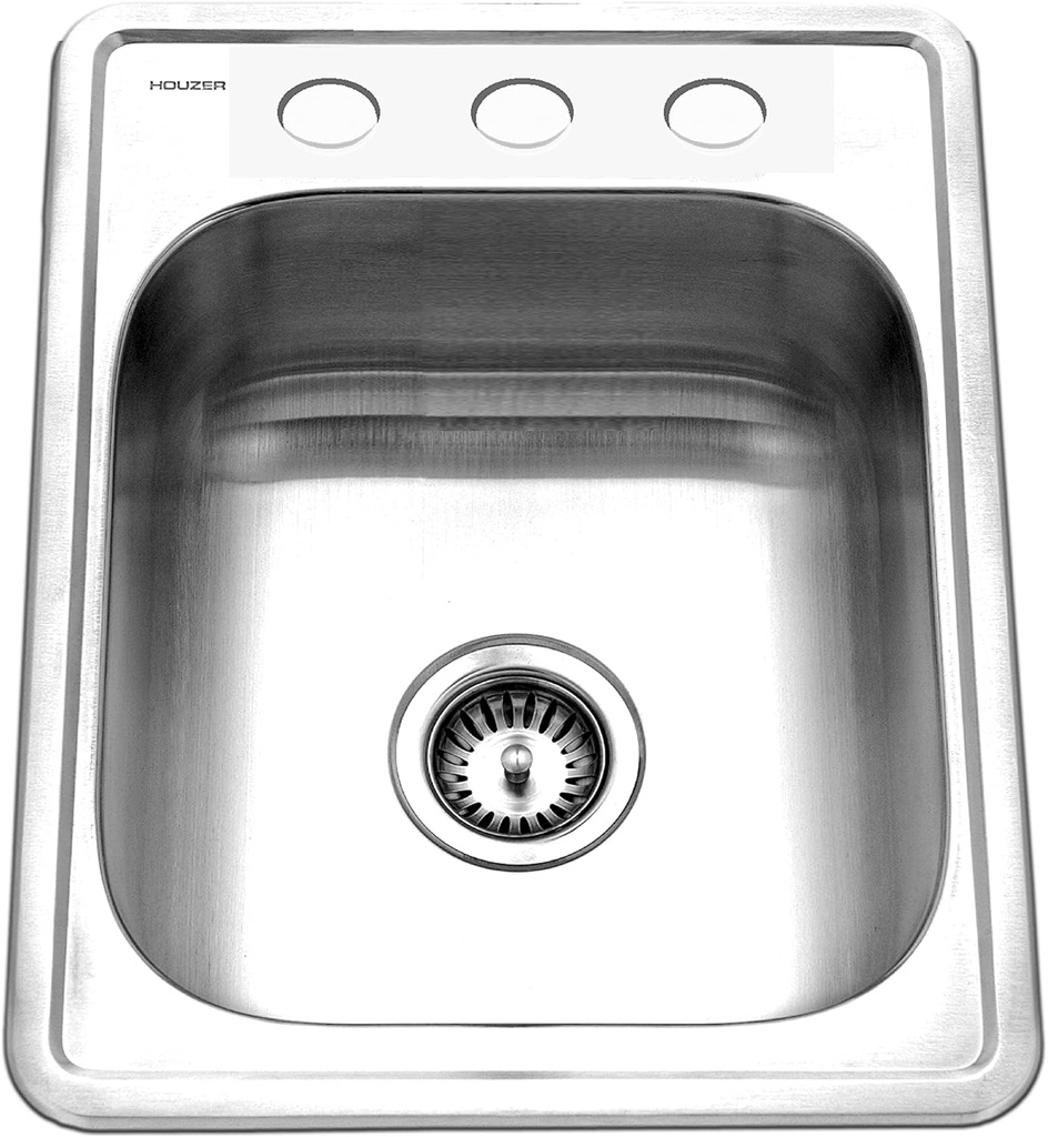 Houzer Glowtone ADA Compliant 17 inch Stainless Steel Topmount 3-hole Bar Sink with Strainer- A1722-7BS-1