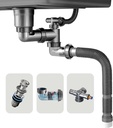 One Sink Kitchen Sink Drain Kit Space Saving Flexible Drain Pipe Flexible P-Trap Drain Strainer with 3-1/2 Inch Sink Drain Assembly Kit 304 Stainless Steel