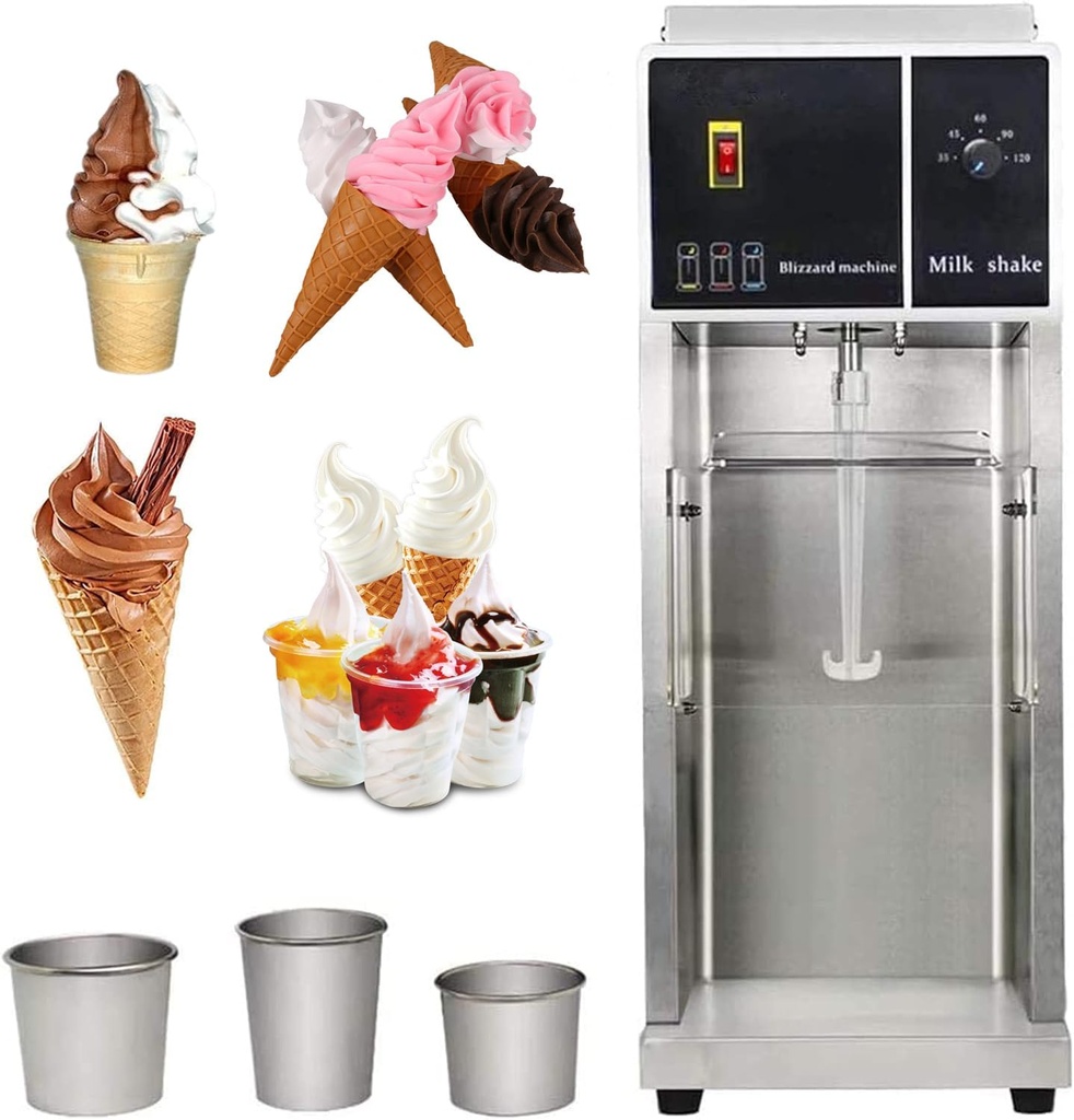 Commercial Ice Cream Maker Machine, with 3 Cups, 500W Stainless Steel Chill Drink Mixer, Gelato Ice Cream Machine with Plastic Mixing Head, for Delicious Frozen Yoghurt, Sorbet & Ice Cream