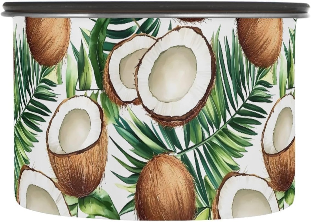 ALAZA Coconut Tropical Leaves Airtight Coffee Bean Canister 17oz Food Storage Containers with Lids For Gournd, Tea, Sugar, Flour, Rice, Cereal, Candy Cookie Jar