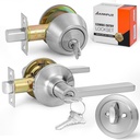 Keyed Alike(Same Keys) Front/Exterior Door Lever Knob with Single Cylinder Deadbolt Combo Lockset, Entry Door Handle with Lock & Key, Round Locking Deadbolt for Interior Bedroom,Brushed Nickel