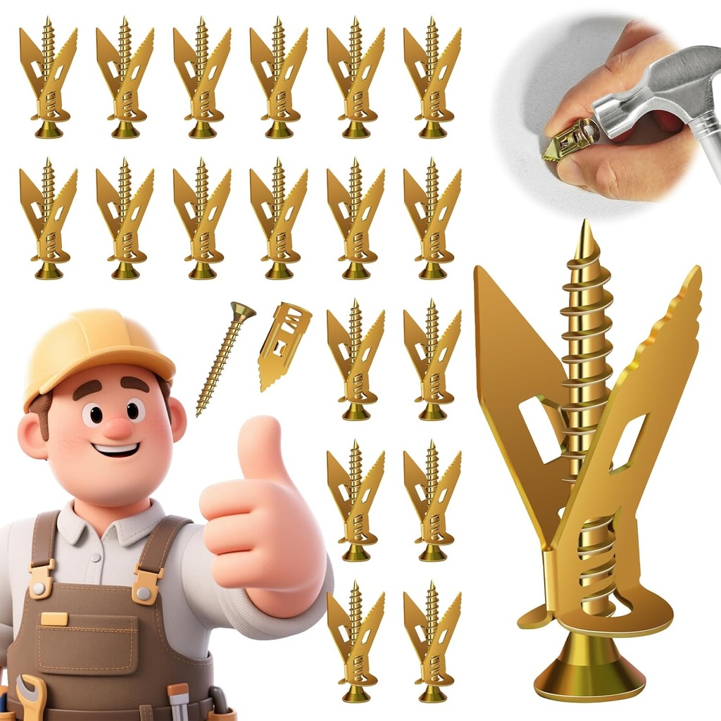 200 Pcs Self Drilling Drywall Anchors with Screws Kit, Metal Expansion Bolt for Drywall,No Drill Or Holes in Wall, Holds Up to 100lbs, for Tv, Shelves, Picture Frames