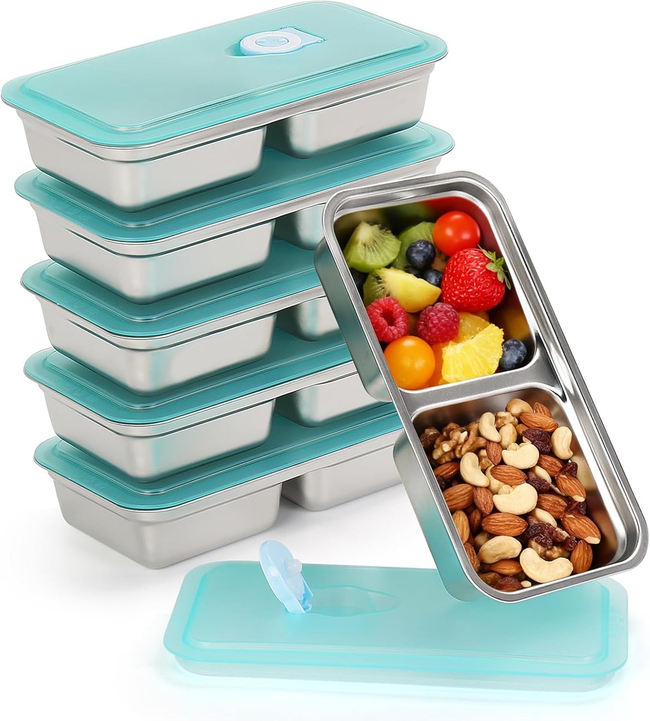 6 Pack Stainless Steel Snack Containers Leak Proof Meal Prep Bento Lunch Box Compartment Snack Storage for Home officer Gym Travel