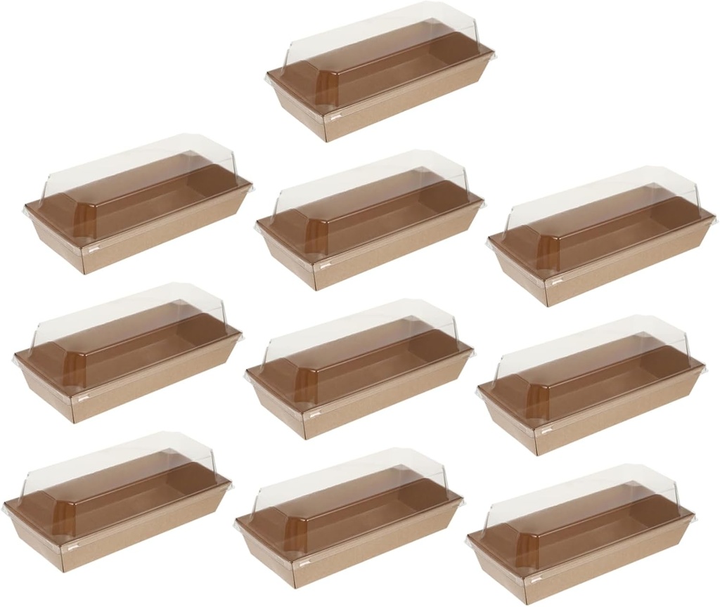 Cabilock 10pcs Kraft Paper Sandwich Wrapping Boxes with Clear Plastic Lids for Bakery Takeout and Picnics Bread and Cake Carrier for Transport