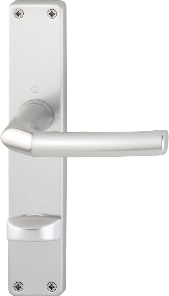 HOPPE 2668223 Aluminium Door Handle Set Birmingham on Long Plate Toilet for Door Thickness 37-42 mm Anodised Silver