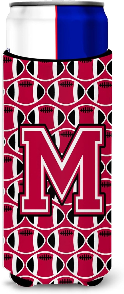Letter M Football Crimson and White Ultra Beverage Insulators for slim cans