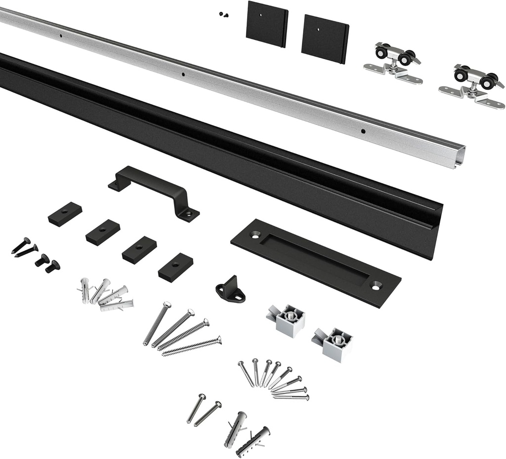 Barnsmith 5FT Barn Door Hardware Track Kit with Handles, Low Clearance Sliding Door Hardware, Aluminium Alloy Box Rail, Black (Door Panel No Indued)