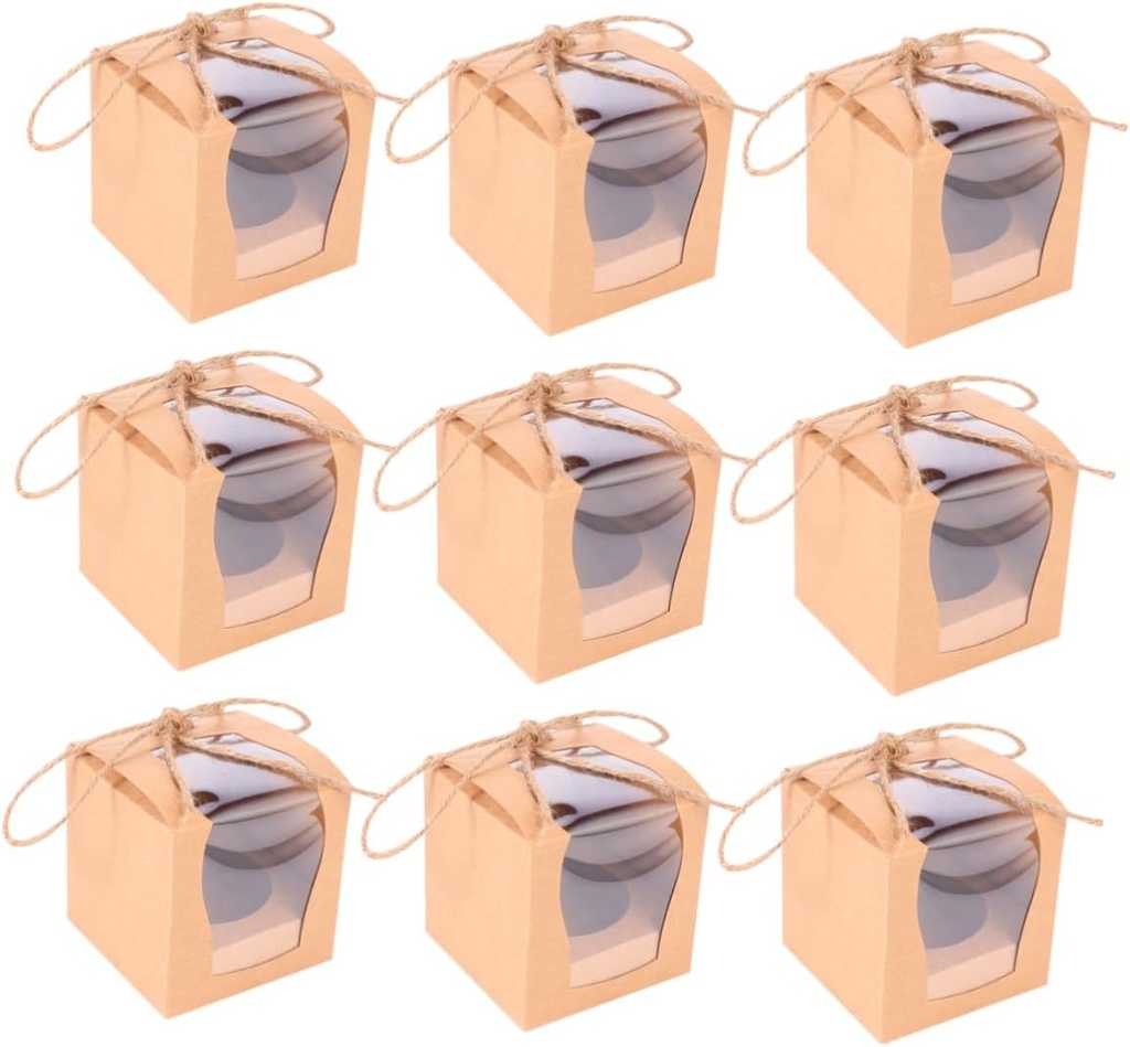 10Pcs Kraft Cupcake Packing Boxes with Window Cake Cases for Birthdays Weddings and Parties for Sharing Treats and
