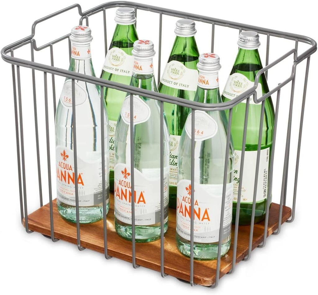 iDesign Ria Safford Collection Deep Pantry Wire Basket with Acacia Wood, 14.25" x 12.5" x 12", 15.25" x 12.5" x 12"