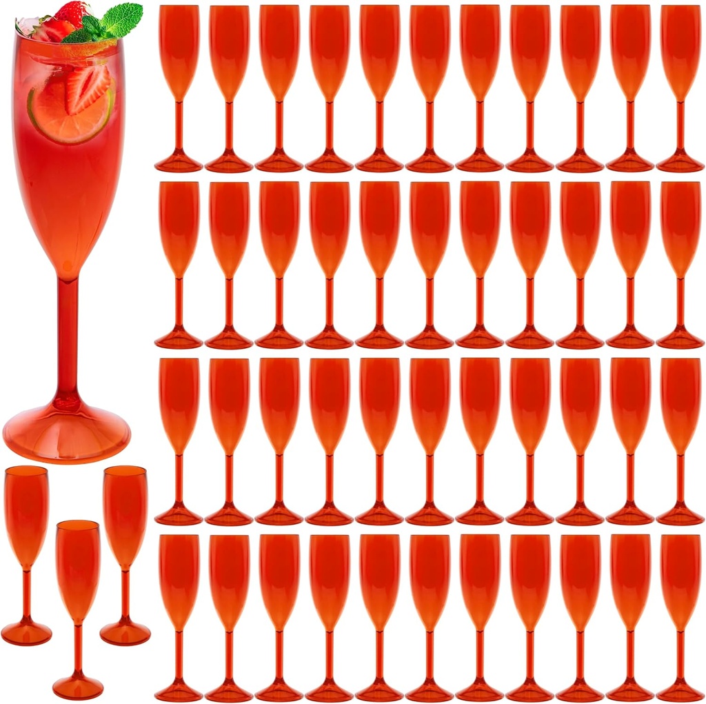 48 Pcs Champagne Flutes 5.4OZ Plastic Champagne Glasses Wine Glasses Plastic Goblets for Parties Mimosa Bar Glasses Stemmed Drinking Cups for Wedding Celebration Christmas Birthday Bride (Clear Red)