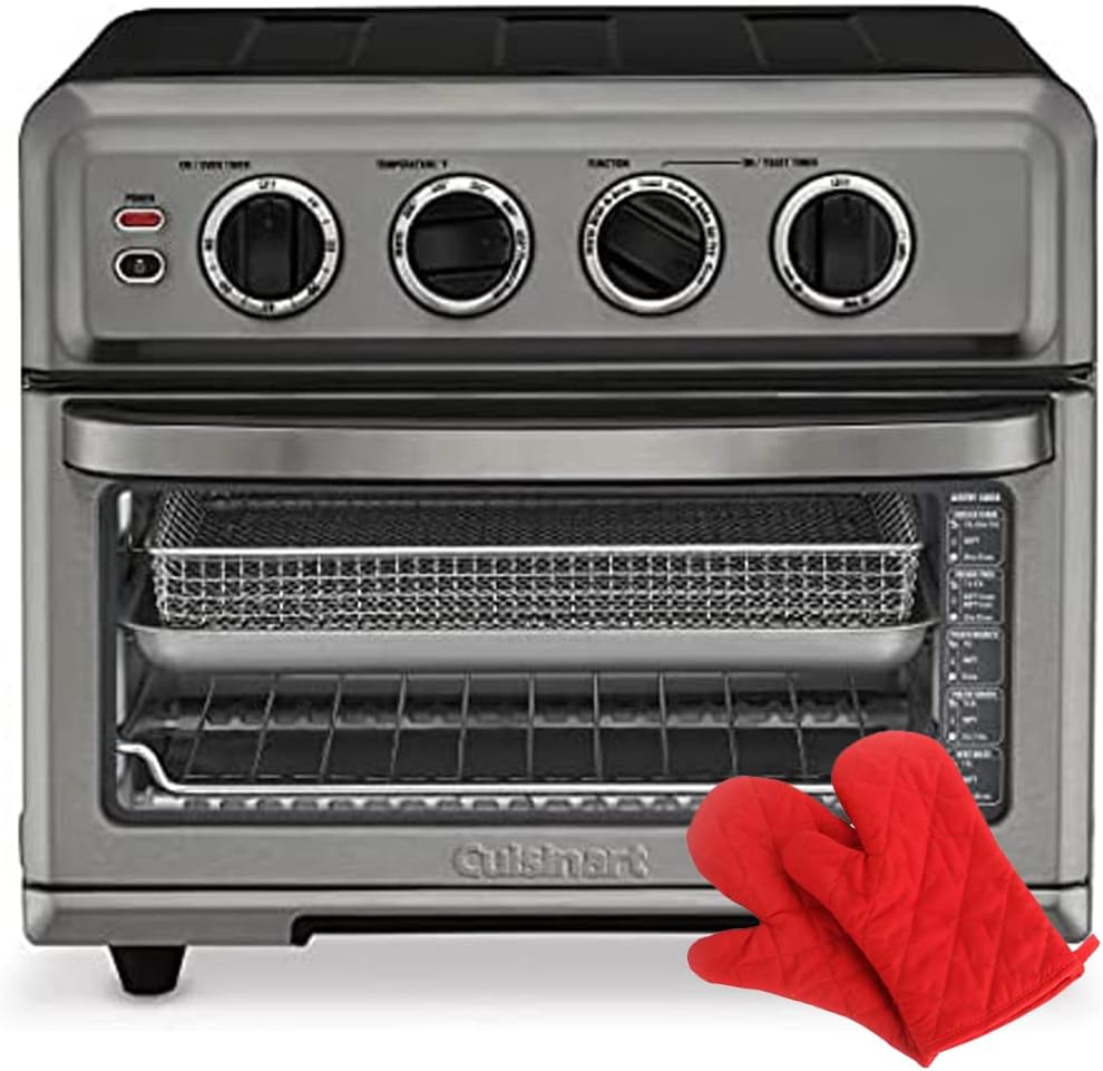 Cuisinart TOA-70BKS AirFryer Toaster Oven with Grill Black Stainless Steel Bundle with Deco Chef Pair of Red Heat Resistant Oven Mitt
